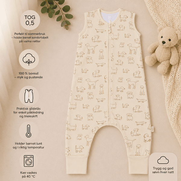 Hovedbilde Fillikid | Sommer nattpose med ben| 0,5 TOG | Str.80 | Hund Beige