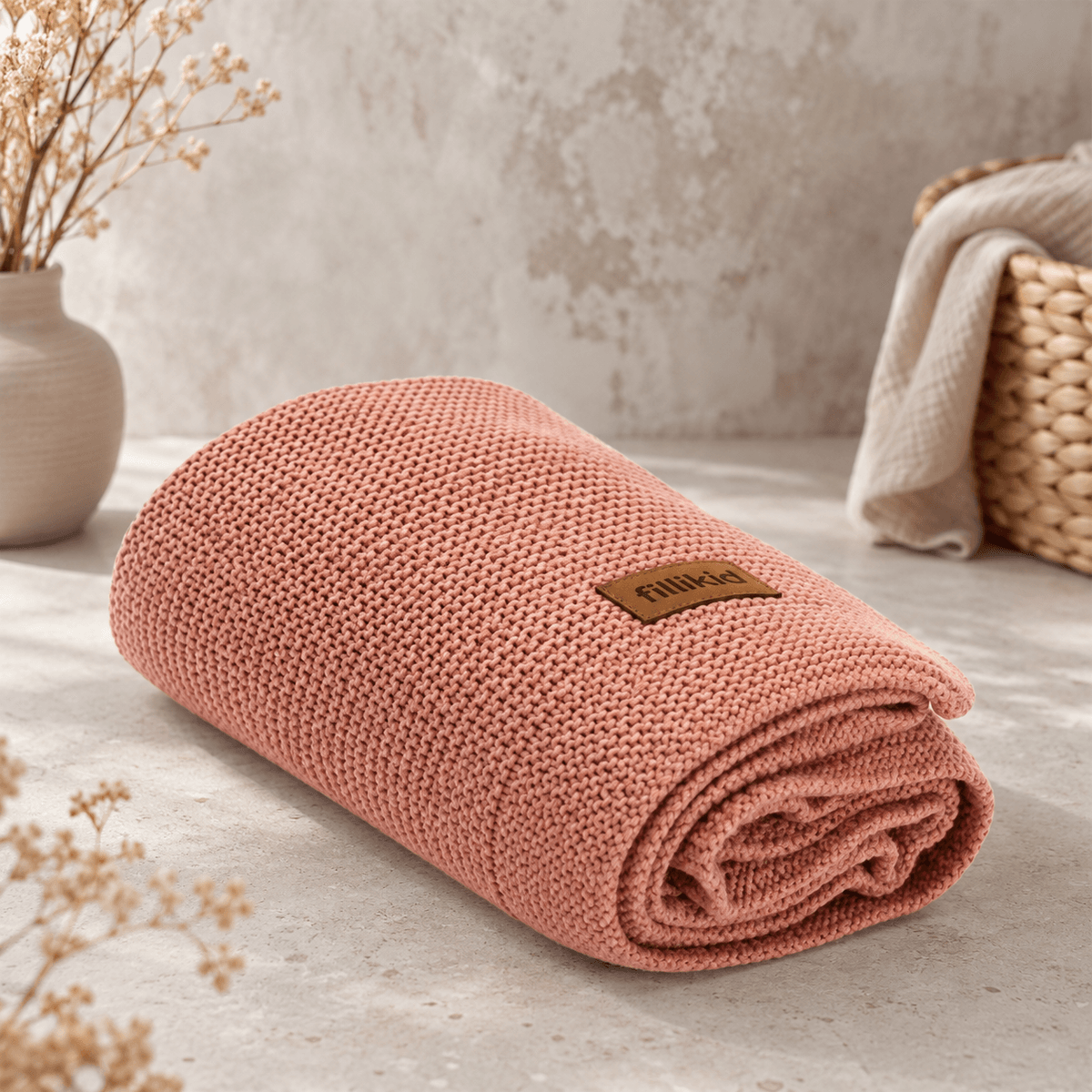Fillikid | Strikket babyteppe | 80 x 100 cm | Rose