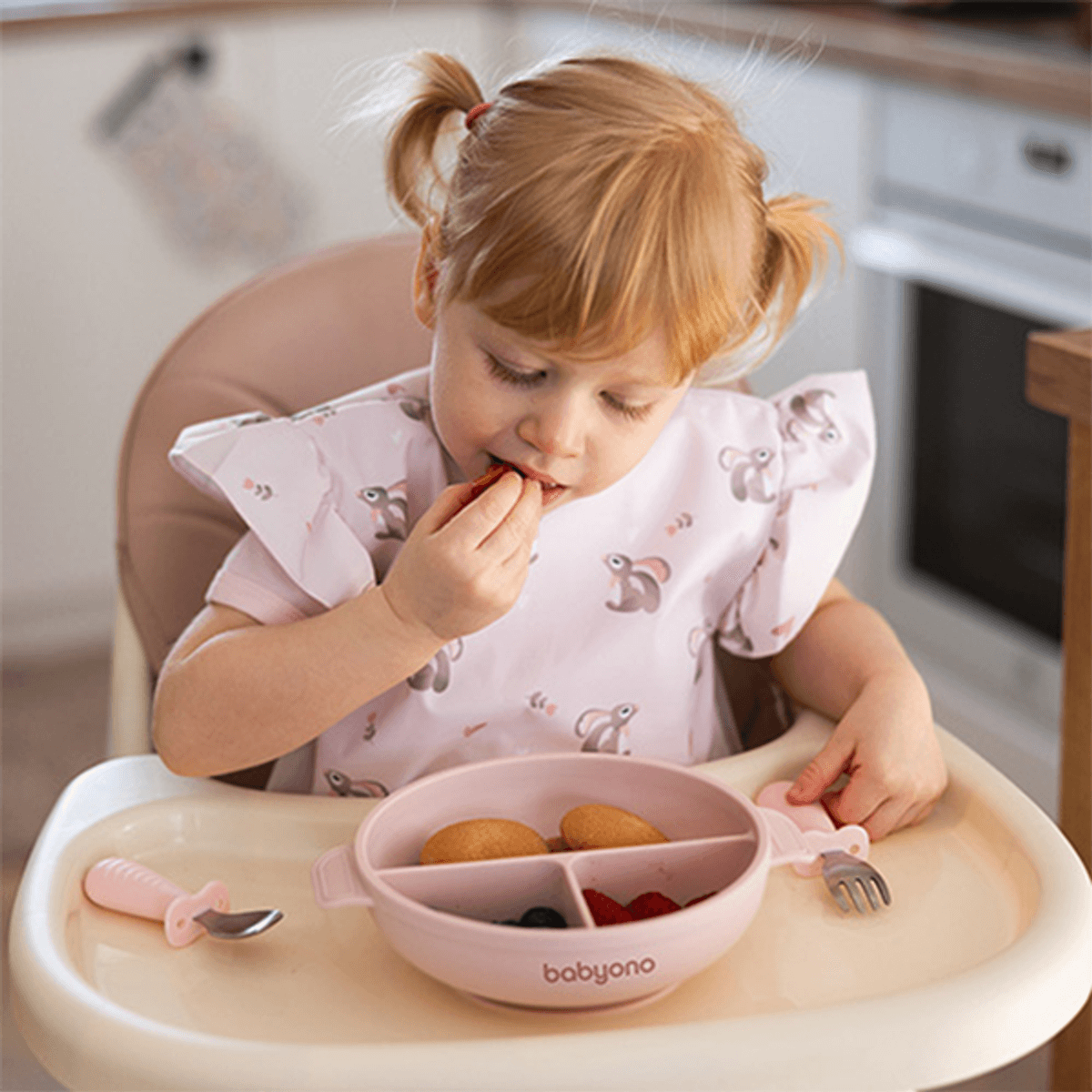 Babyono | Silikon tallerken med sugekopp og lokk | Pink