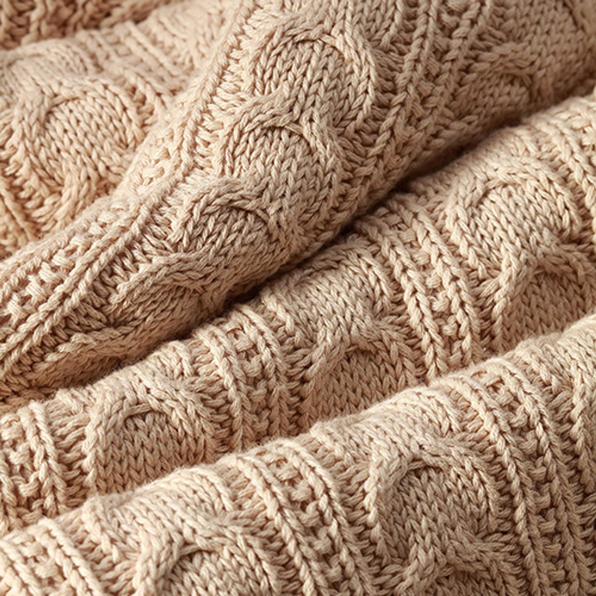 Babyono | Bomullsteppe med fleece | 75x100 cm | Sand Kabelstrikk