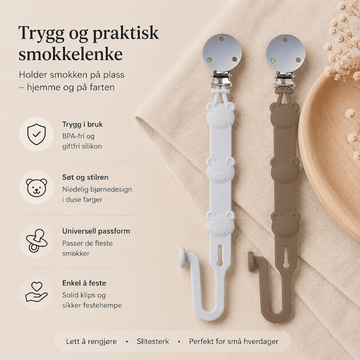 Troller Kids | Silikon Smokkelenker 2 pk. | Grå og Brun