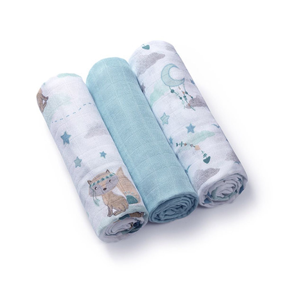 Babyono | Kluter i Organisk Bambus | 3pk | 70x70cm | Lyseblå
