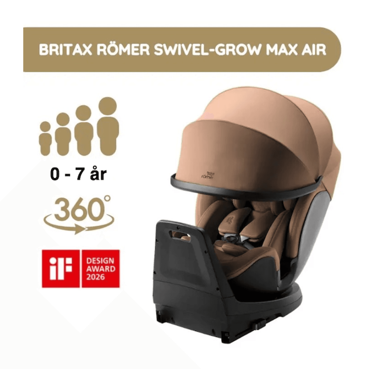 Britax Swivel Grow-Max-Air, Roterbar Bilstol, Lux Warm Caramel