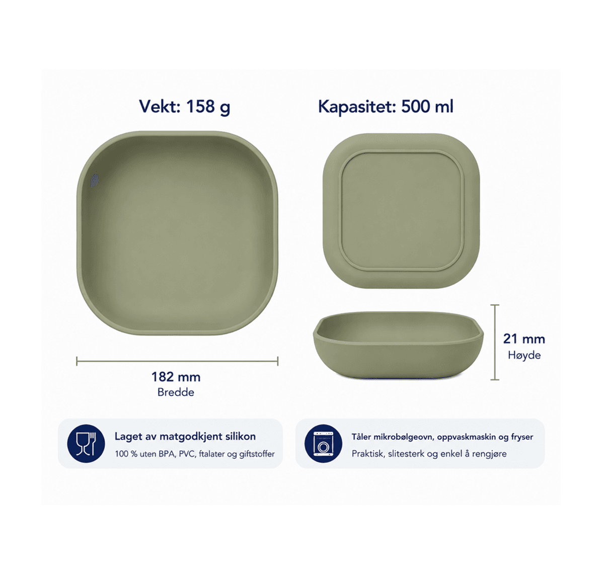 Troller Kids | Silikon Tallerken Sett | Oliven