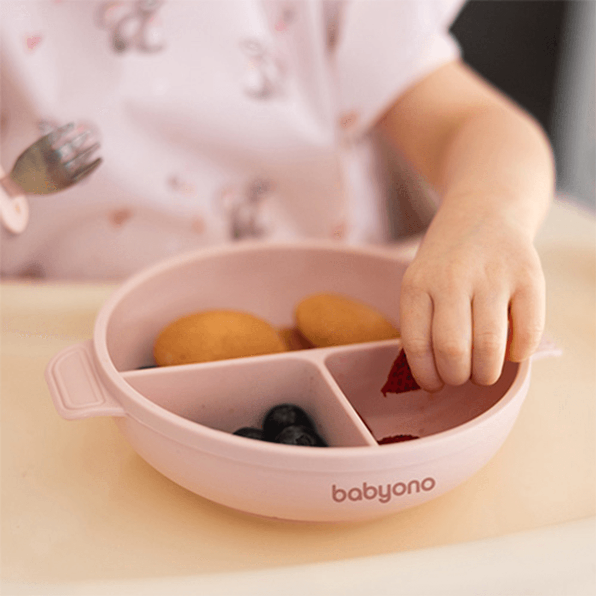 Babyono | Silikon tallerken med sugekopp og lokk | Pink